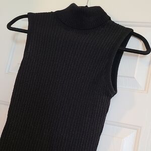 Sleeveless Black Ribbed Turtle Neck Top